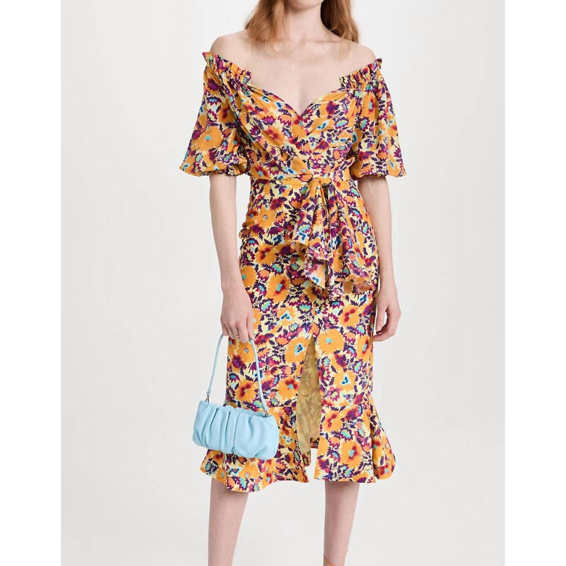 New Saloni Olivia Dress In Mango Sunflower